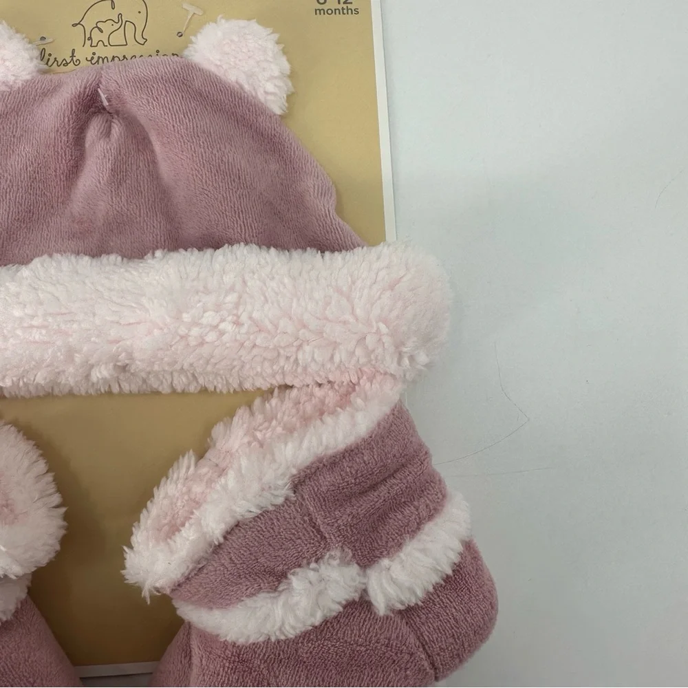 First Impressions Baby Pink Hat and Booties Set Size 6-12 Months New